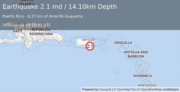 Earthquake PUERTO RICO REGION (2.1 md) (2025-01-08 08:10:31 UTC)