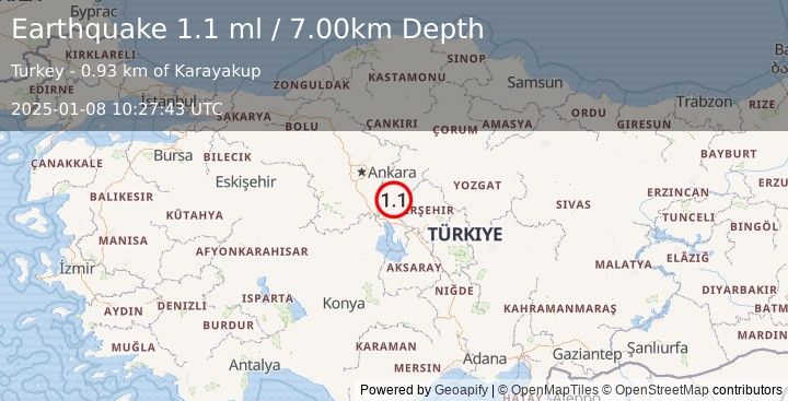 Earthquake CENTRAL TURKEY (1.1 ml) (2025-01-08 10:27:43 UTC)