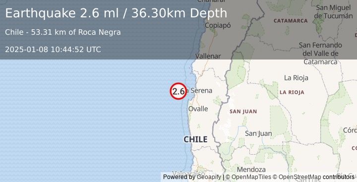 Earthquake OFFSHORE COQUIMBO, CHILE (2.6 ml) (2025-01-08 10:44:52 UTC)