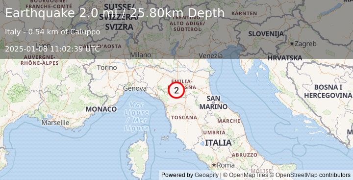 Earthquake NORTHERN ITALY (2.0 ml) (2025-01-08 11:02:39 UTC)