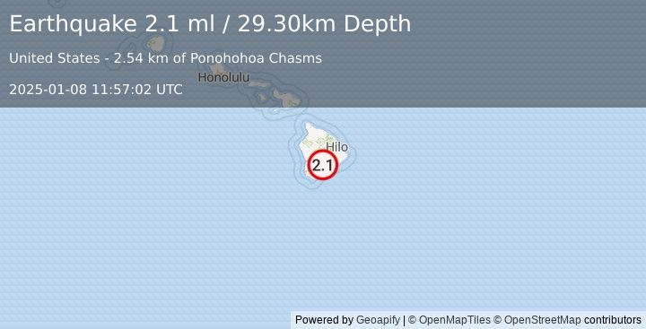 Earthquake ISLAND OF HAWAII, HAWAII (2.1 ml) (2025-01-08 11:57:02 UTC)