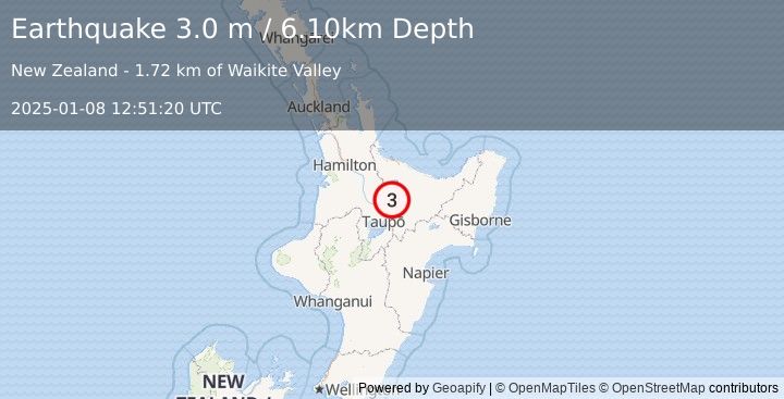 Earthquake NORTH ISLAND OF NEW ZEALAND (3.0 m) (2025-01-08 12:51:20 UTC)