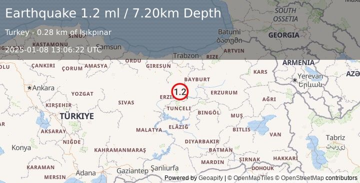 Earthquake EASTERN TURKEY (1.2 ml) (2025-01-08 13:06:22 UTC)