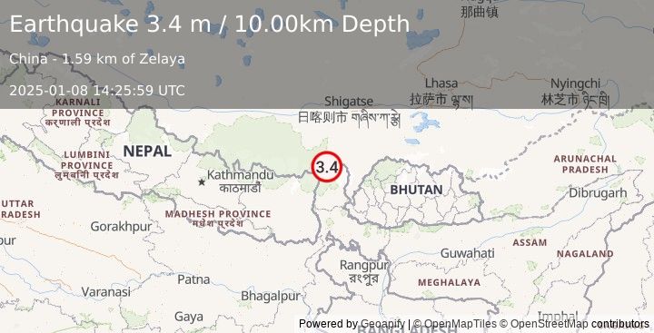 Earthquake WESTERN XIZANG (3.4 m) (2025-01-08 14:25:59 UTC)