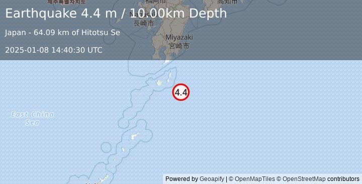 Earthquake KYUSHU, JAPAN (4.4 m) (2025-01-08 14:40:30 UTC)