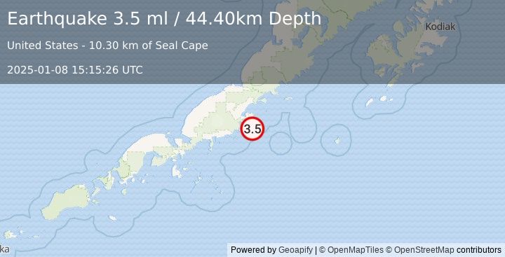 Earthquake ALASKA PENINSULA (3.5 ml) (2025-01-08 15:15:26 UTC)