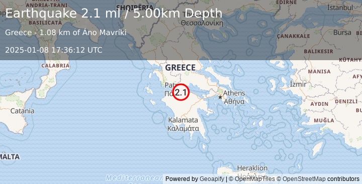 Earthquake GREECE (2.1 ml) (2025-01-08 17:36:12 UTC)