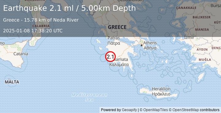 Earthquake SOUTHERN GREECE (2.1 ml) (2025-01-08 17:38:20 UTC)