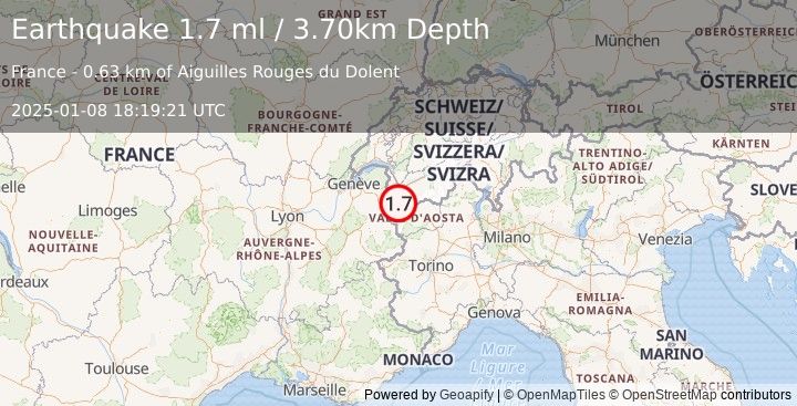 Earthquake NORTHERN ITALY (1.7 ml) (2025-01-08 18:19:21 UTC)