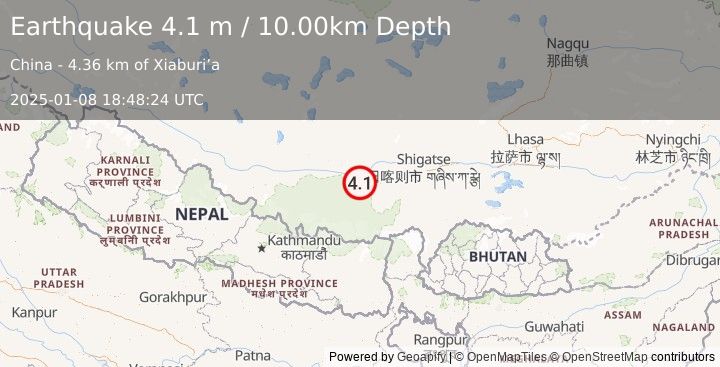 Earthquake WESTERN XIZANG (4.1 m) (2025-01-08 18:48:24 UTC)