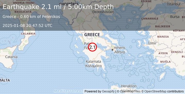 Earthquake GREECE (2.1 ml) (2025-01-08 20:47:52 UTC)