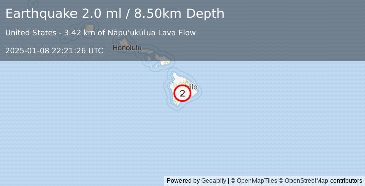 Earthquake ISLAND OF HAWAII, HAWAII (2.0 ml) (2025-01-08 22:21:26 UTC)