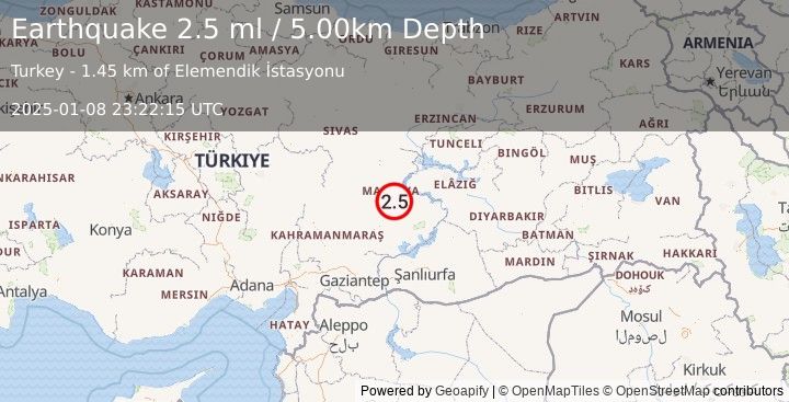 Earthquake EASTERN TURKEY (2.5 ml) (2025-01-08 23:22:15 UTC)