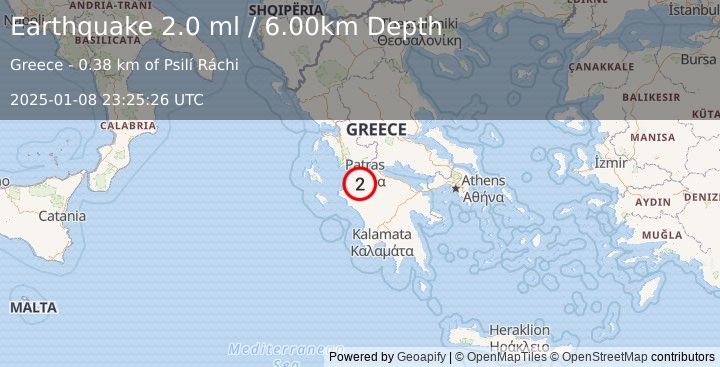 Earthquake GREECE (2.0 ml) (2025-01-08 23:25:26 UTC)