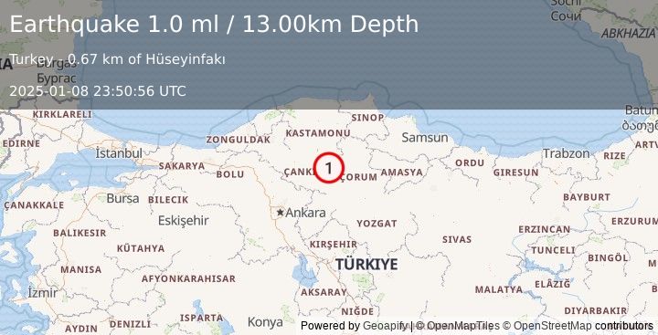 Earthquake CENTRAL TURKEY (1.0 ml) (2025-01-08 23:50:56 UTC)