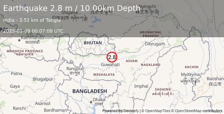 Earthquake ASSAM, INDIA (2.8 m) (2025-01-09 00:07:08 UTC)