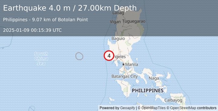 Earthquake LUZON, PHILIPPINES (4.0 m) (2025-01-09 00:15:39 UTC)