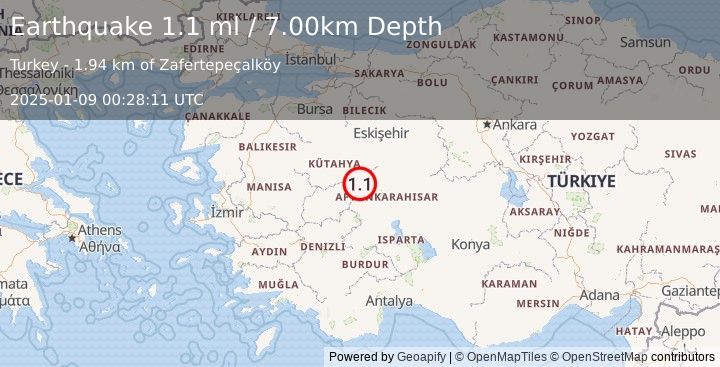 Earthquake WESTERN TURKEY (1.1 ml) (2025-01-09 00:28:11 UTC)