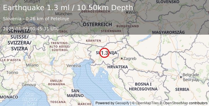 Earthquake SLOVENIA (1.3 ml) (2025-01-09 00:45:31 UTC)