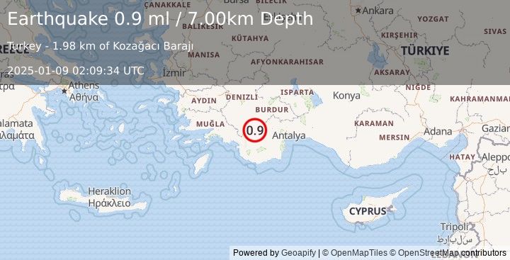 Earthquake WESTERN TURKEY (0.9 ml) (2025-01-09 02:09:34 UTC)