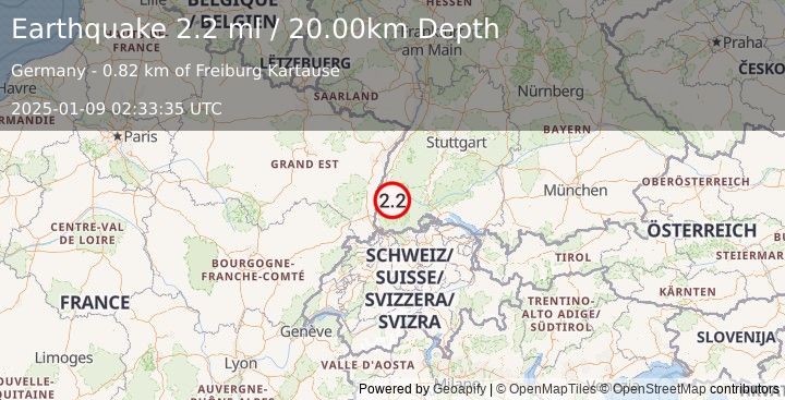 Earthquake FRANCE-GERMANY BORDER REGION (2.2 ml) (2025-01-09 02:33:35 UTC)