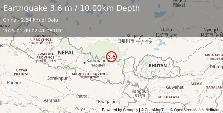 Earthquake WESTERN XIZANG (3.6 m) (2025-01-09 02:41:08 UTC)