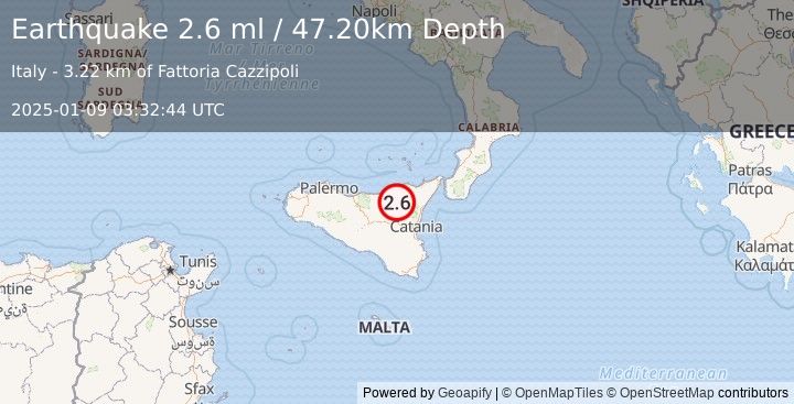 Earthquake SICILY, ITALY (2.6 ml) (2025-01-09 03:32:44 UTC)