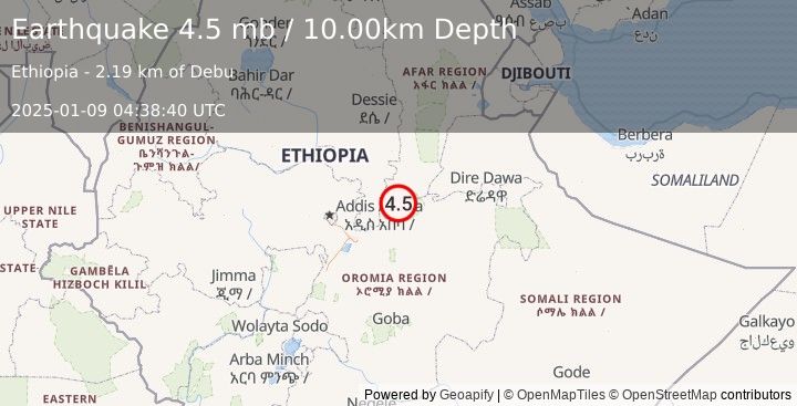 Earthquake ETHIOPIA (4.5 mb) (2025-01-09 04:38:40 UTC)