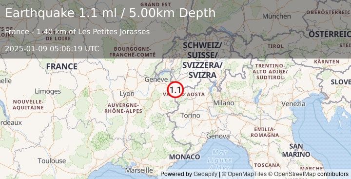 Earthquake NORTHERN ITALY (1.1 ml) (2025-01-09 05:06:19 UTC)