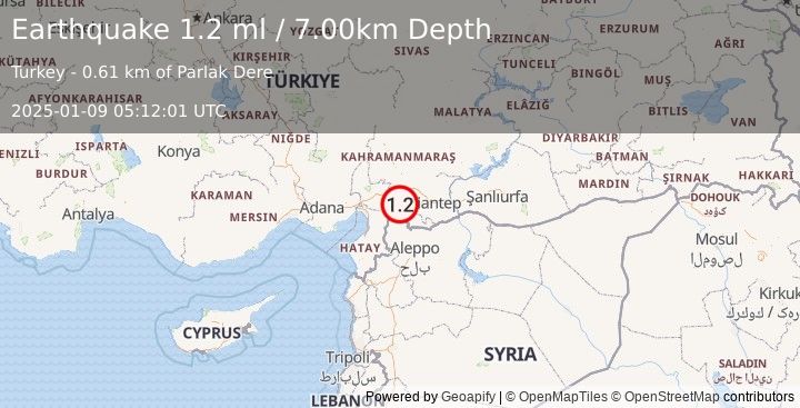 Earthquake CENTRAL TURKEY (1.2 ml) (2025-01-09 05:12:01 UTC)