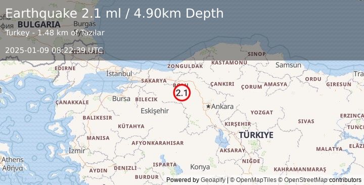 Earthquake WESTERN TURKEY (2.1 ml) (2025-01-09 08:22:39 UTC)