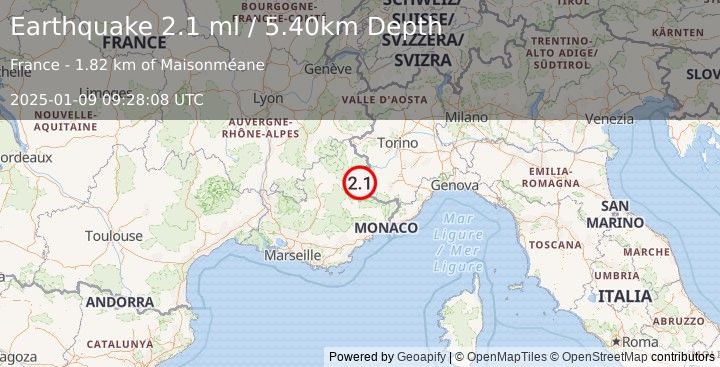 Earthquake FRANCE (2.1 ml) (2025-01-09 09:28:08 UTC)