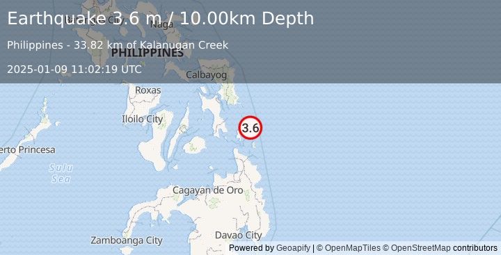 Earthquake LEYTE, PHILIPPINES (3.6 m) (2025-01-09 11:02:19 UTC)