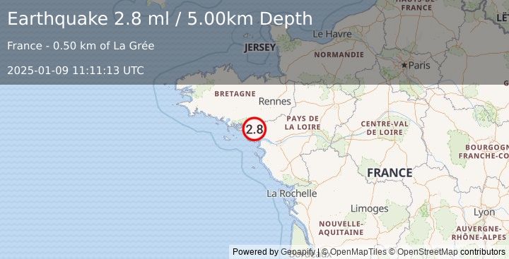 Earthquake FRANCE (2.8 ml) (2025-01-09 11:11:13 UTC)