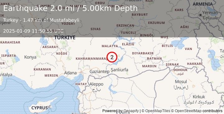 Earthquake EASTERN TURKEY (1.8 ml) (2025-01-09 11:50:56 UTC)