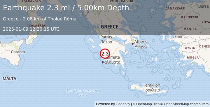 Earthquake SOUTHERN GREECE (2.3 ml) (2025-01-09 12:20:15 UTC)