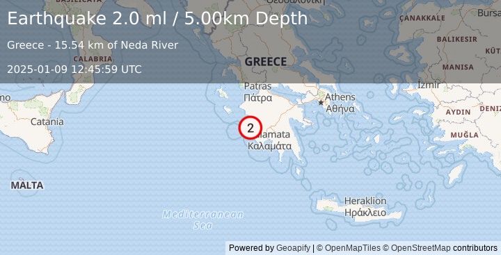 Earthquake SOUTHERN GREECE (2.0 ml) (2025-01-09 12:45:59 UTC)