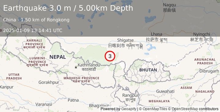 Earthquake WESTERN XIZANG (3.0 m) (2025-01-09 13:14:41 UTC)