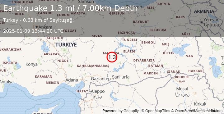 Earthquake EASTERN TURKEY (1.3 ml) (2025-01-09 13:44:20 UTC)