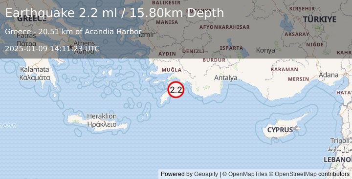 Earthquake DODECANESE IS.-TURKEY BORDER REG (2.2 ml) (2025-01-09 14:11:23 UTC)