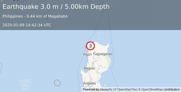 Earthquake LUZON, PHILIPPINES (3.0 m) (2025-01-09 14:42:34 UTC)