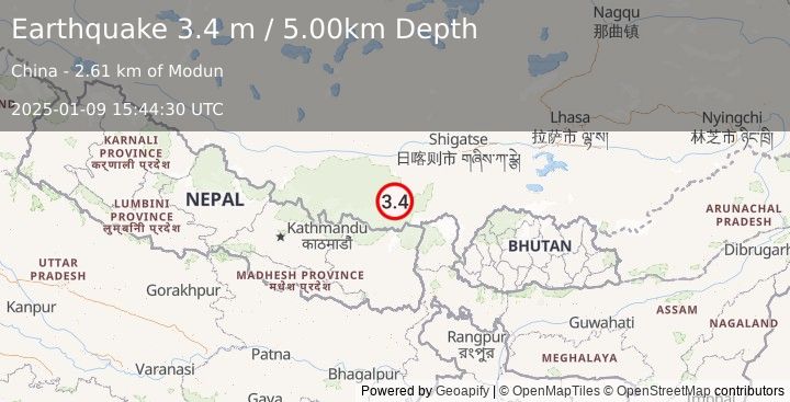 Earthquake WESTERN XIZANG (3.4 m) (2025-01-09 15:44:30 UTC)