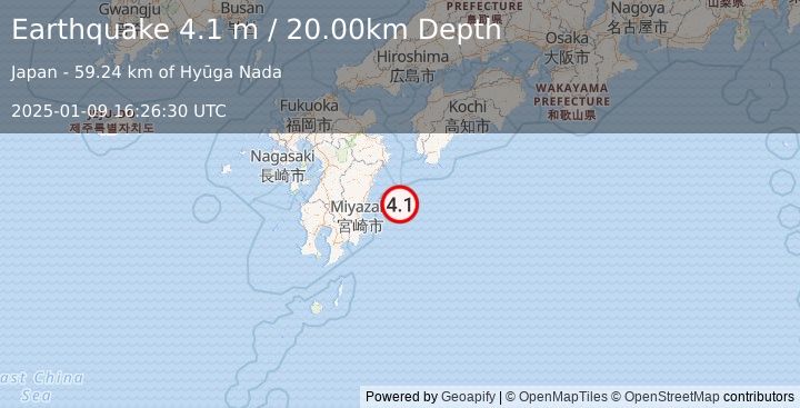 Earthquake SHIKOKU, JAPAN (4.1 m) (2025-01-09 16:26:30 UTC)