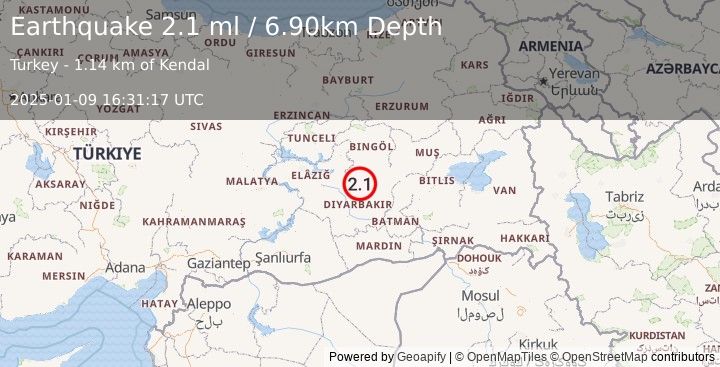 Earthquake EASTERN TURKEY (2.1 ml) (2025-01-09 16:31:17 UTC)