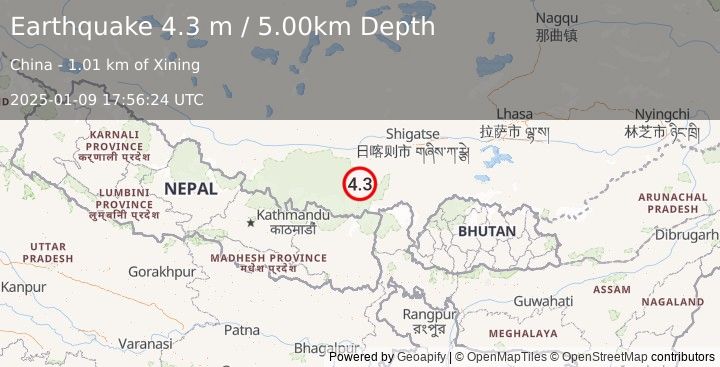 Earthquake WESTERN XIZANG (4.3 m) (2025-01-09 17:56:24 UTC)