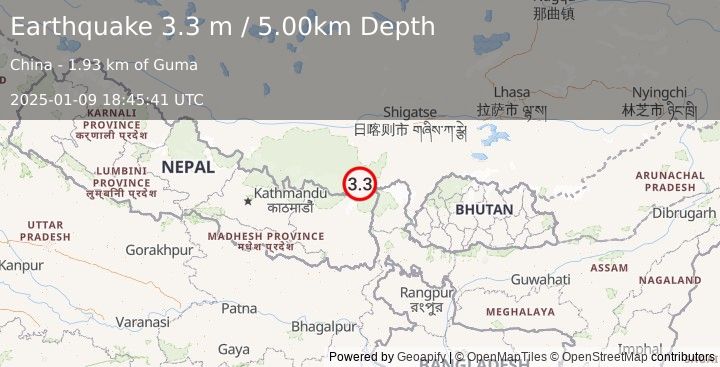 Earthquake WESTERN XIZANG (3.3 m) (2025-01-09 18:45:41 UTC)