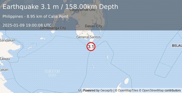 Earthquake MINDANAO, PHILIPPINES (3.1 m) (2025-01-09 19:00:08 UTC)