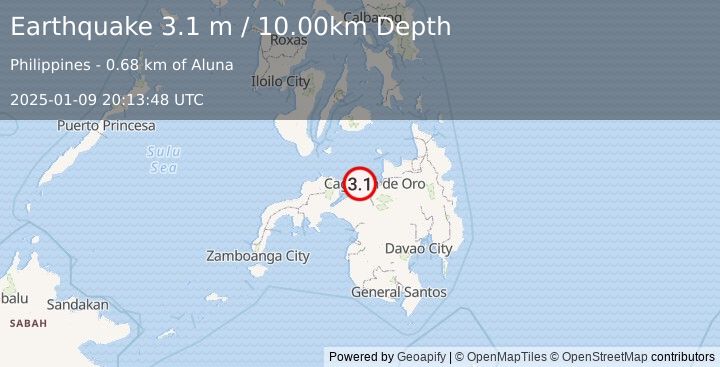 Earthquake MINDANAO, PHILIPPINES (3.1 m) (2025-01-09 20:13:48 UTC)