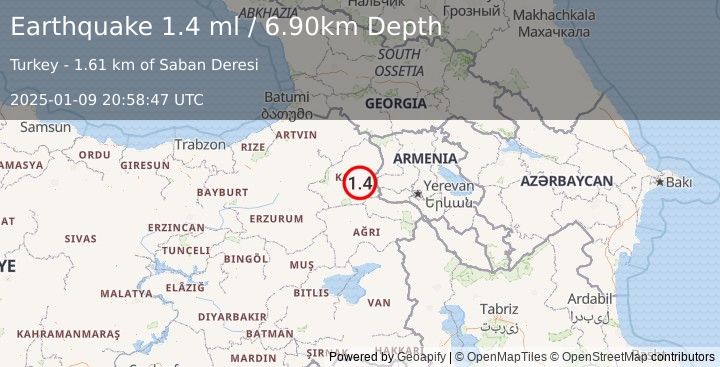 Earthquake EASTERN TURKEY (1.4 ml) (2025-01-09 20:58:47 UTC)