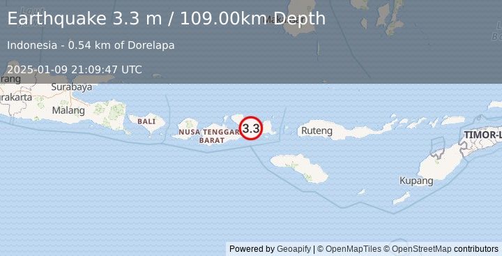 Earthquake SUMBAWA REGION, INDONESIA (3.3 m) (2025-01-09 21:09:47 UTC)